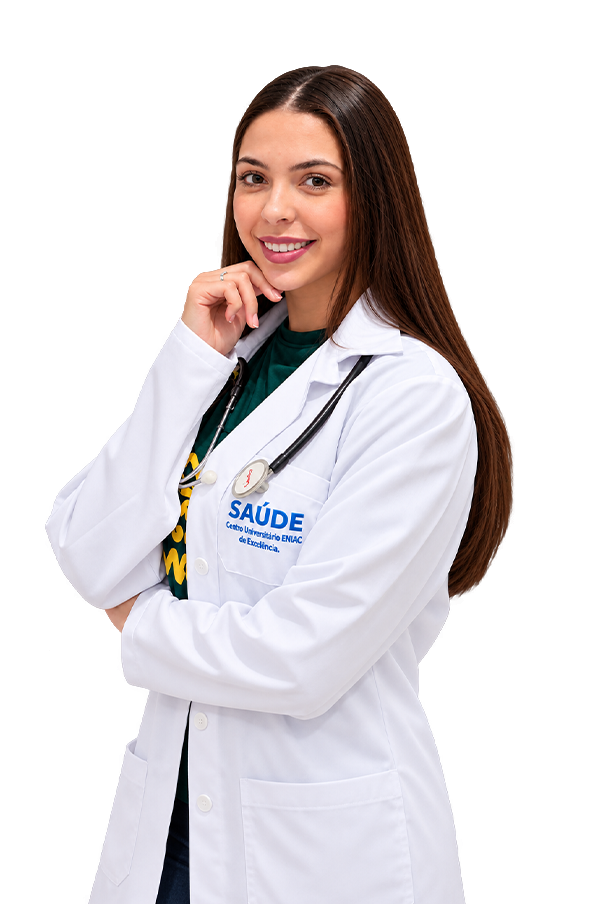 Estudante de Medicina com jaleco e estetoscópio